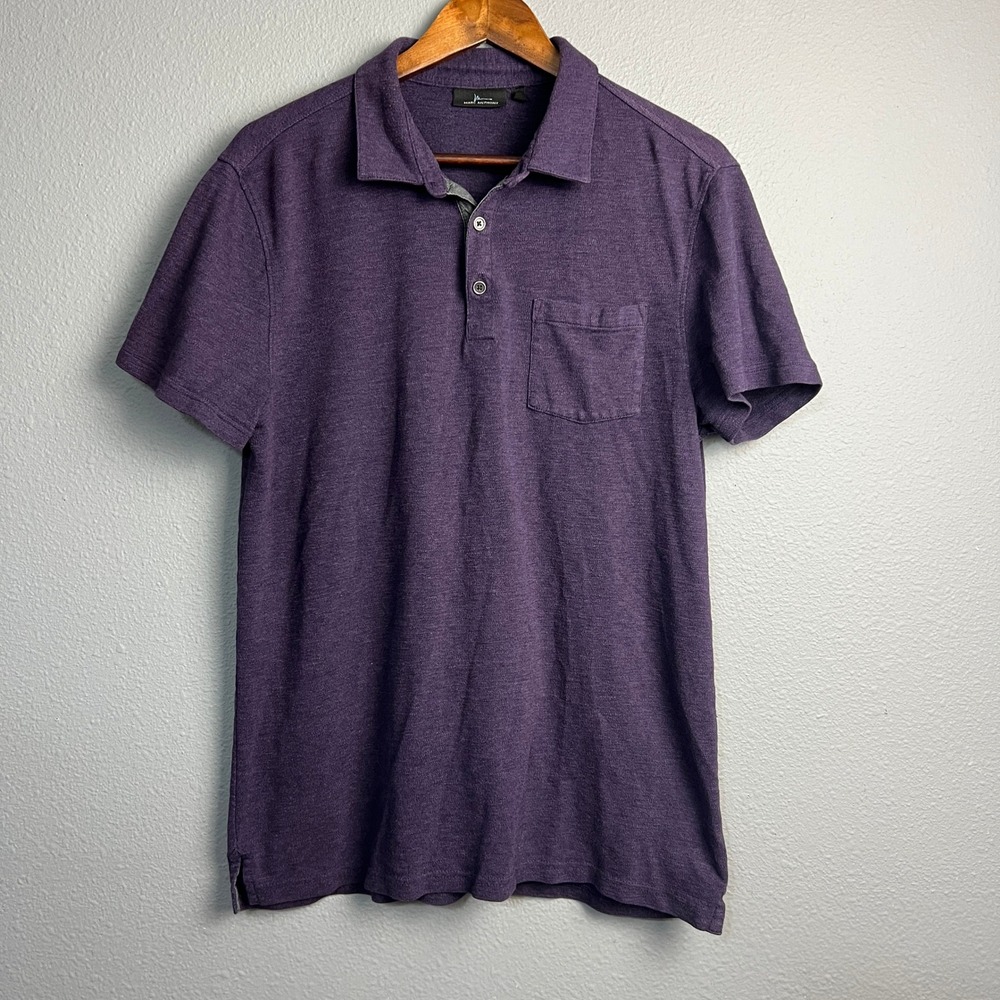 Marc Anthony Mens Purple Polo Shirt Short Sleeve Casual Pocket 1/4 Button Up‎ Lg